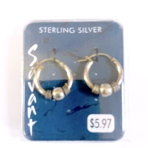 Savant Sterling silver Round Hoop Earrings With Ball for Women & Men